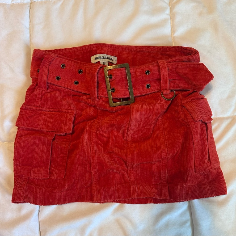 Urban Outfitters Red Corduroy cargo Skirt with Belt